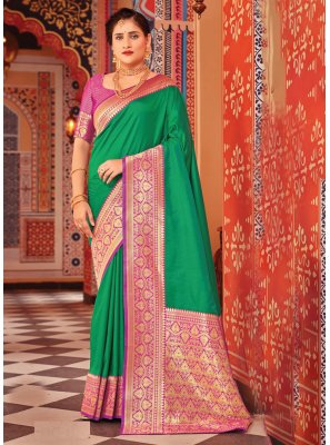 Green Party Silk Contemporary Style Saree