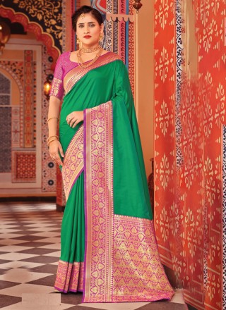 Green Party Silk Contemporary Style Saree