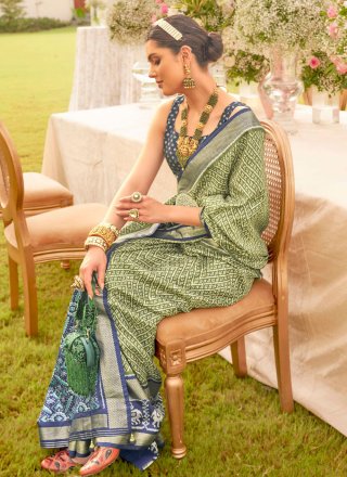 Green Patola Silk Patola Print Work Designer Saree for Women