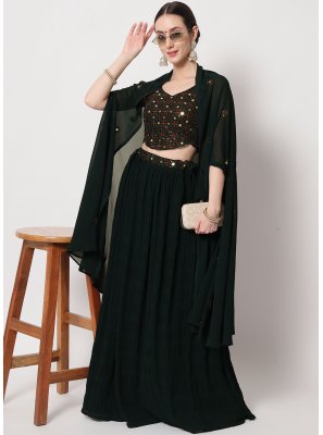 Green Plain Georgette A Line Lehenga Choli