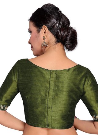 Green Plain Work Dupion Silk Designer Blouse