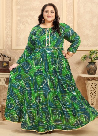 Green Print Party Gown 