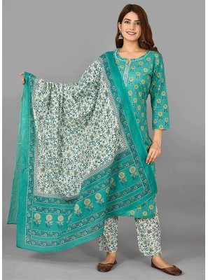 Green Printed Cotton Designer Salwar Suit
