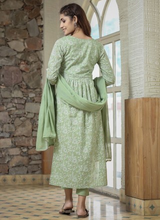 Green Printed Cotton Trendy Salwar Suit