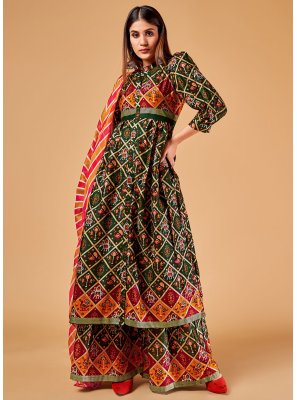 Green Printed Rayon Readymade Salwar Kameez