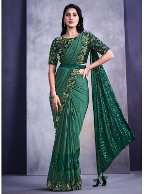 Green Sangeet Lycra Contemporary Style Saree