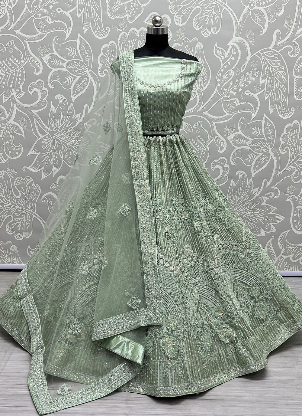 Green Sequins Designer Lehenga Choli