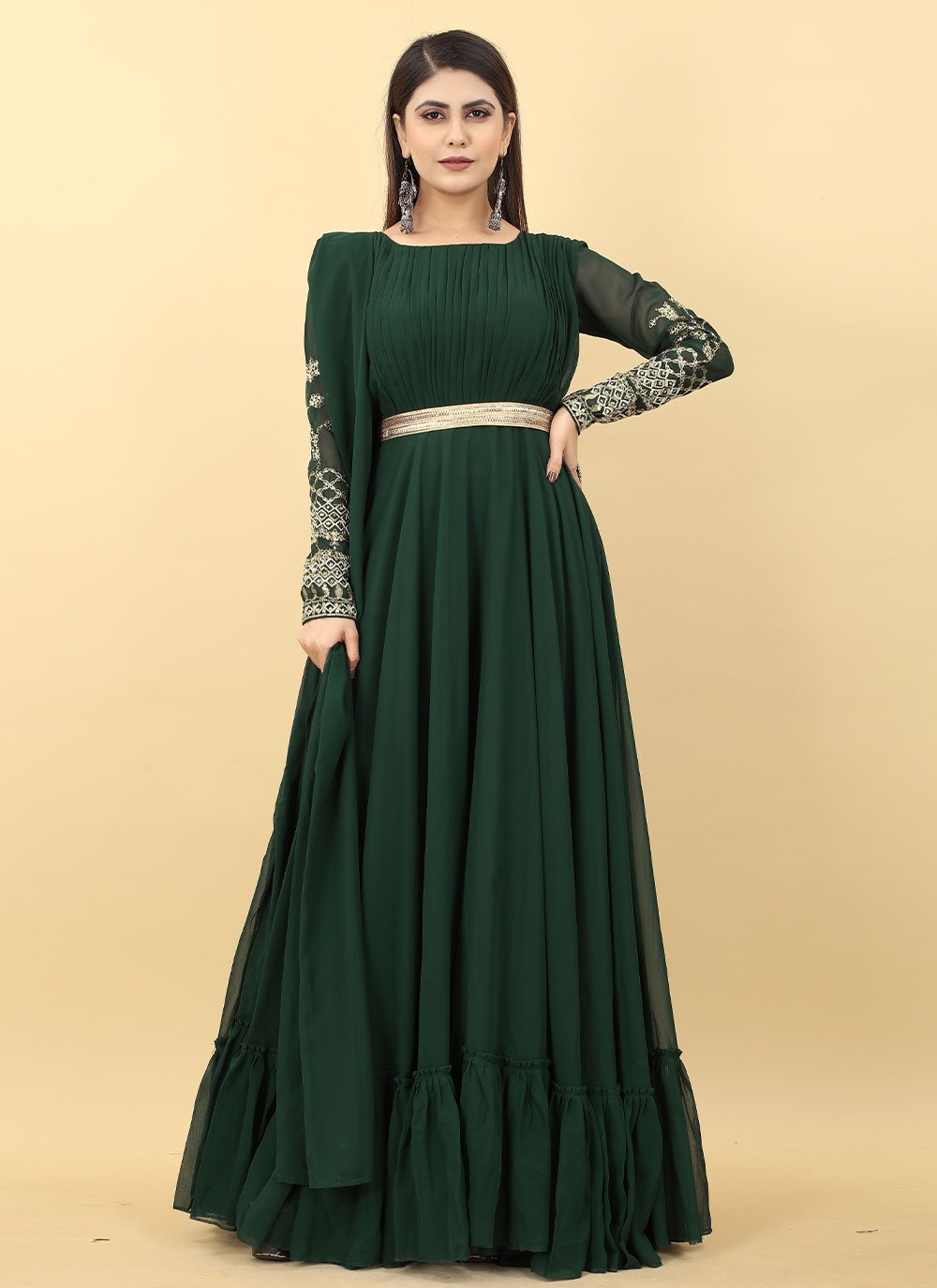 Green Sequins Floor Length Gown