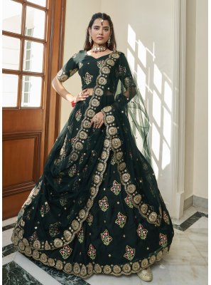 Green Sequins Organza A Line Lehenga Choli
