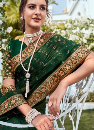 Green Shimmer Designer Saree