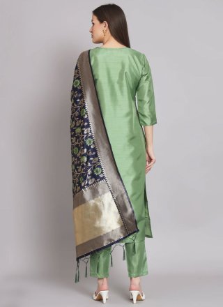 Green Silk Blend Embroidered Work Pant Style Suit for Festival