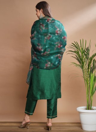 Green Silk Blend Embroidered Work Salwar Suit for Festival