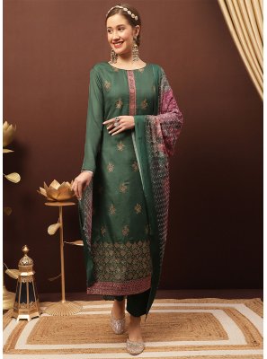 Green Silk Ceremonial Trendy Salwar Kameez