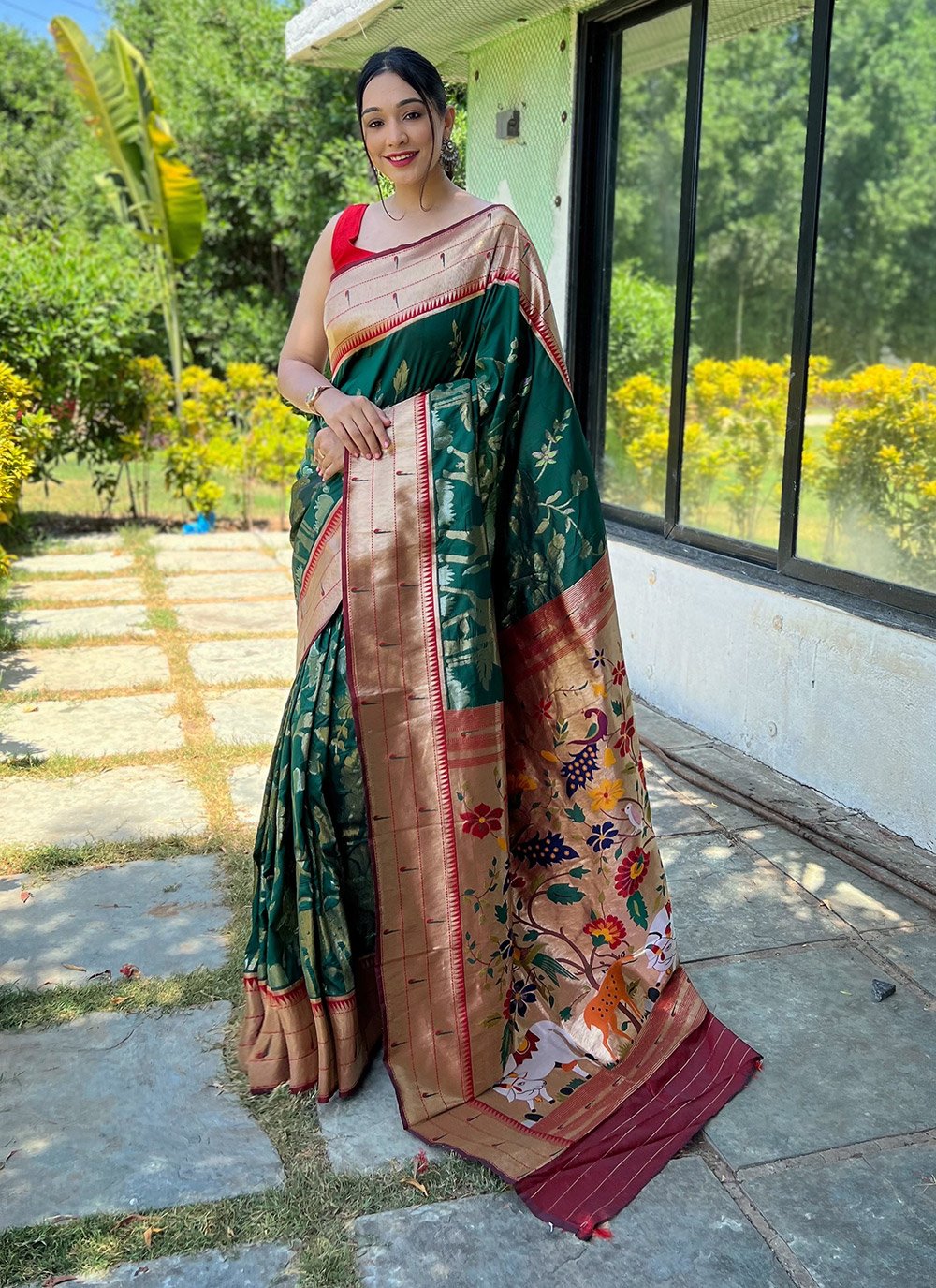 Buy Green Silk Designer Traditional Saree Online -, image size:1000x1375