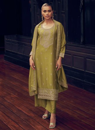 Green Silk Embroidered and Resham Work Salwar Suit