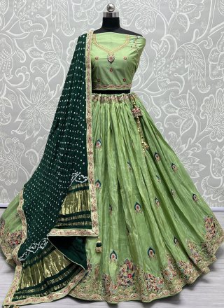 Buy Online in India, Bottle Green Sequin And Zari Work Velvet Lehenga