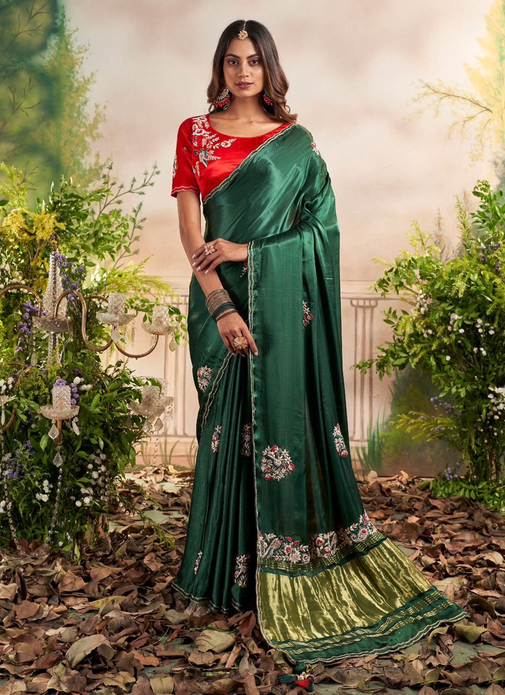 Grey Silk Patch Border and Embroidered Work Contemporary Saree for Women