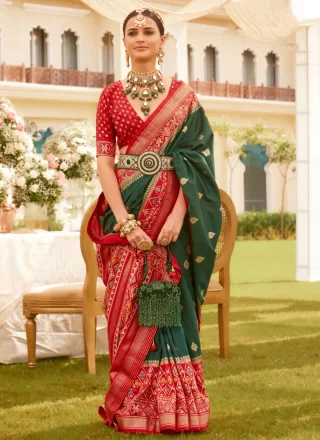 Green Silk Patola Print Work Classic Sari for Ceremonial
