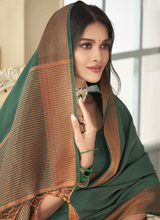 Green Silk Trendy Saree with Woven Work