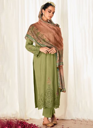 Green Silk Trendy Suit with Embroidered Work