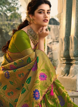 Green Silk Woven Work Trendy Saree for Ceremonial