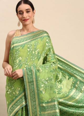 Green Soft Cotton Festival Saree