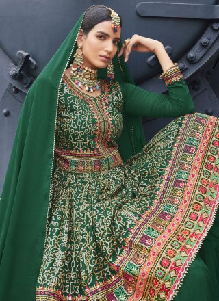 Green Thread Chinon Palazzo Salwar Suit