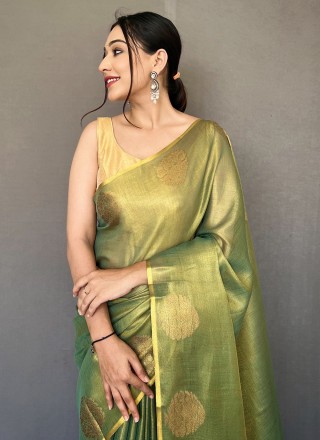 Green Tissue Ceremonial Trendy Saree