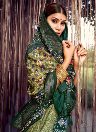Green Tussar Silk Trendy Saree with Foil Print Work for Casual