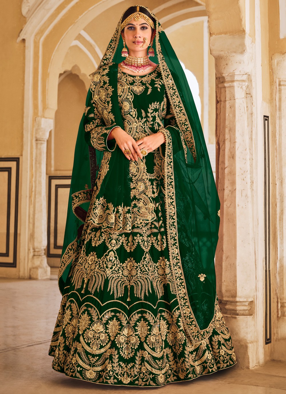 Buy Green Embroidered Velvet Lehenga Choli With Dupatta Online At Zeel  Clothing