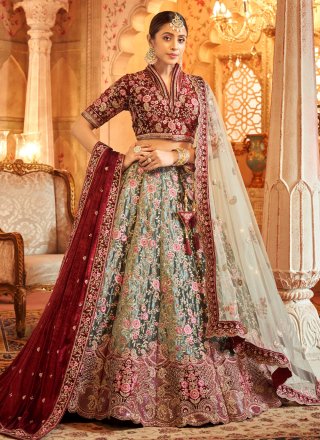 Bridal, Engagement, Wedding Red and Maroon color Art Silk fabric Lehenga :  1886628