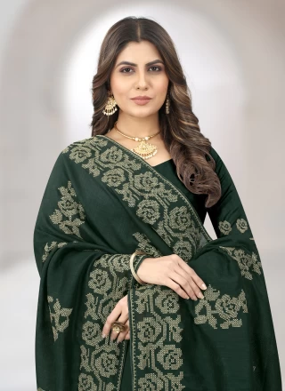 Green Vichitra Silk Ceremonial Classic Saree