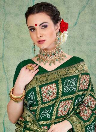Green Weaving Art Silk Contemporary Style Saree