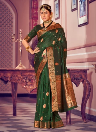 Green Weaving Banarasi Silk Classic Designer Saree
