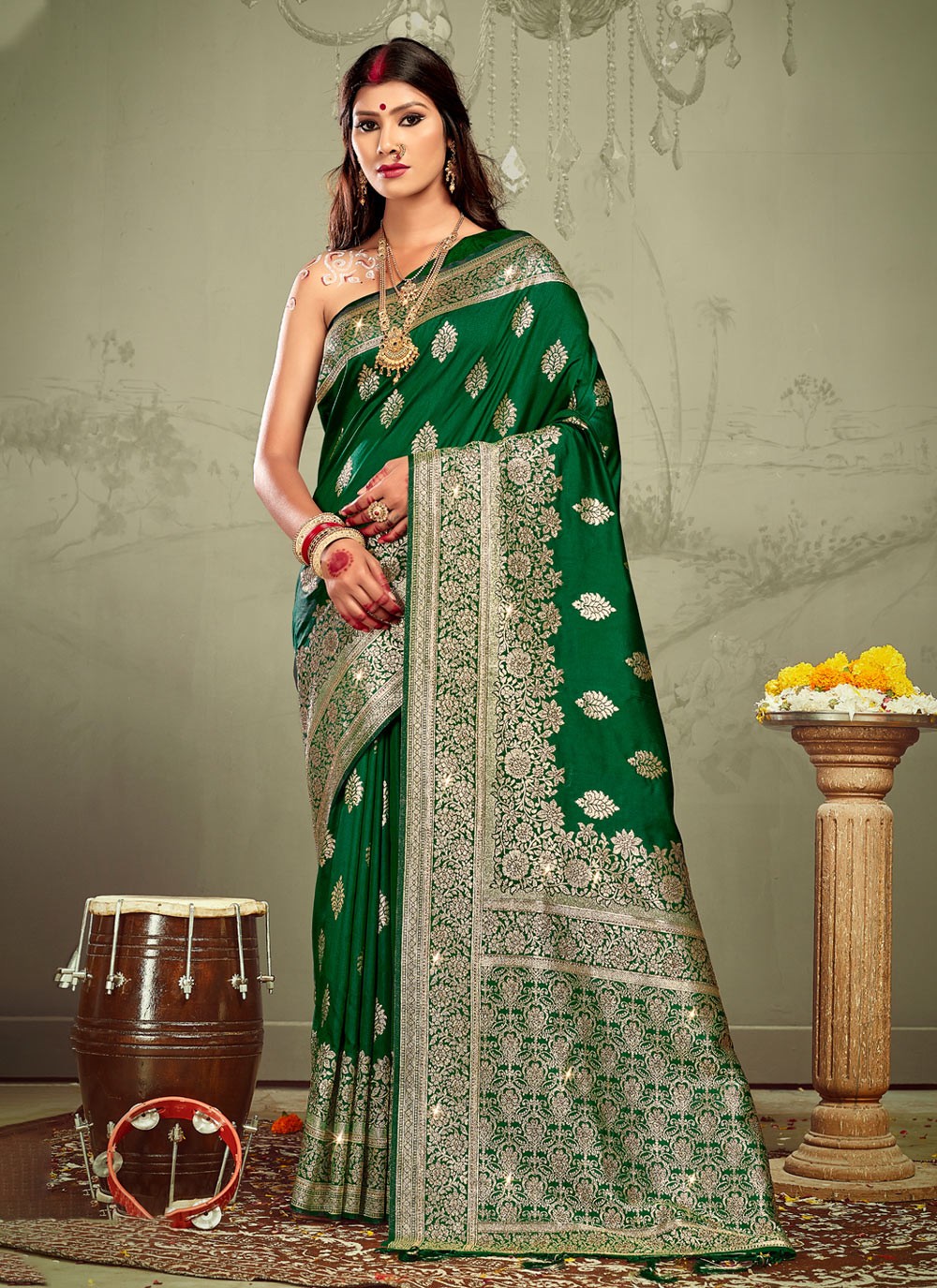 Buy Green Engagement Traditional Saree Online