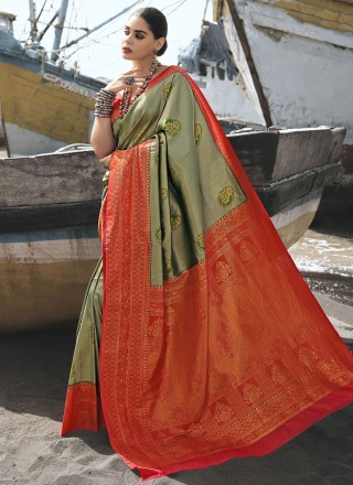 Green Weaving Mehndi Classic Saree