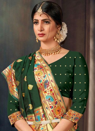 Green Wedding Silk Contemporary Saree