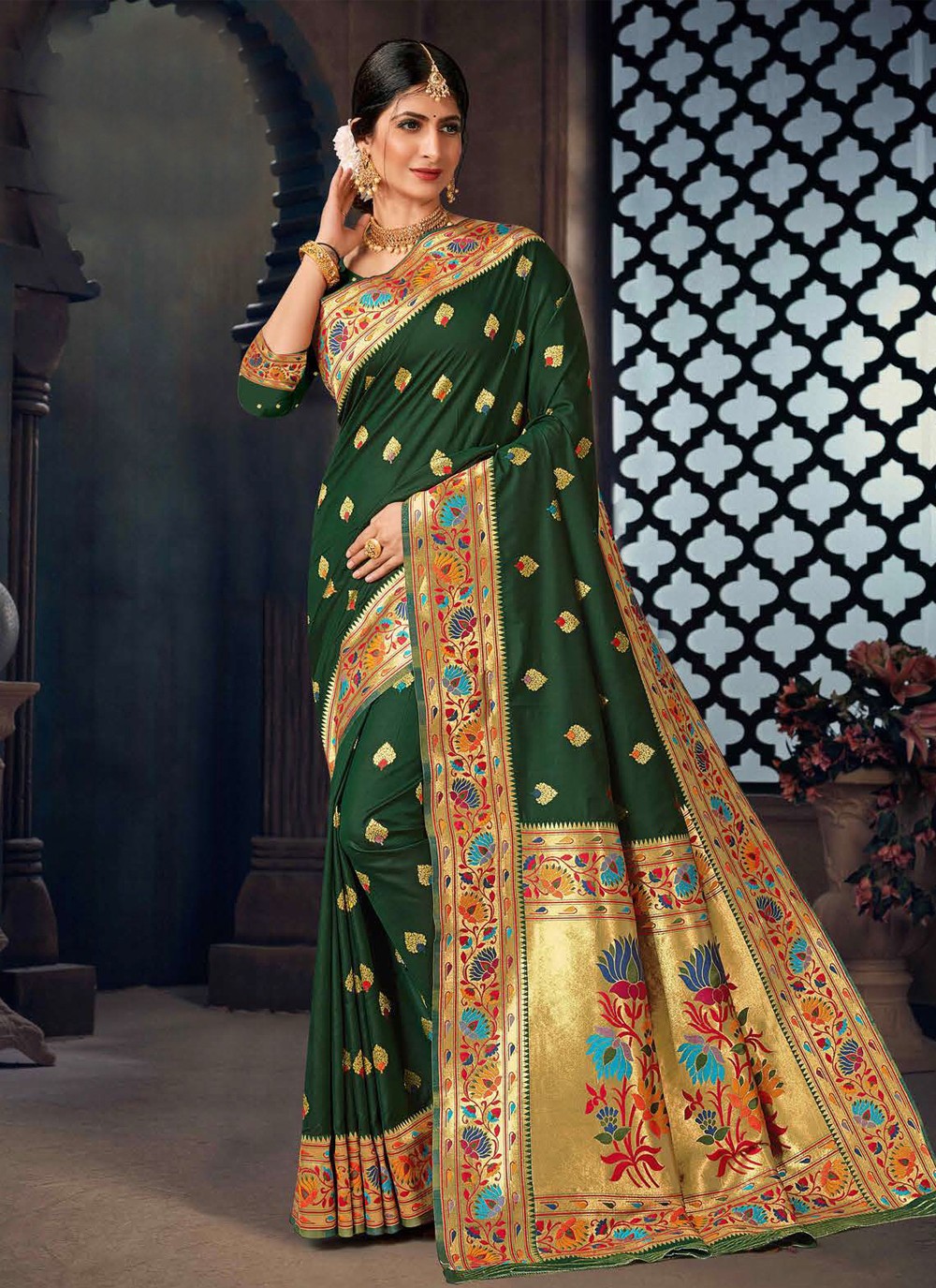 Green Wedding Silk Contemporary Saree
