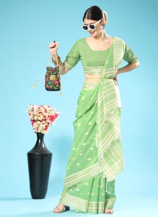 Green Woven Lucknowi Trendy Saree
