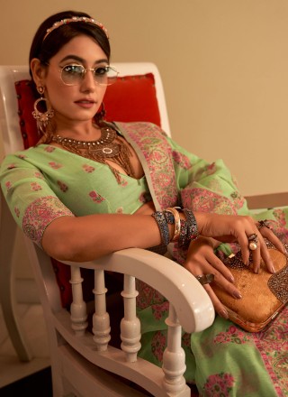 Green Woven Pashmina Saree