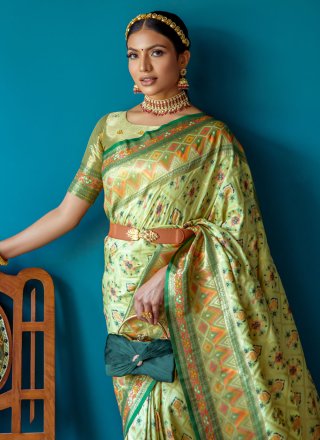 Green Woven Silk Trendy Saree