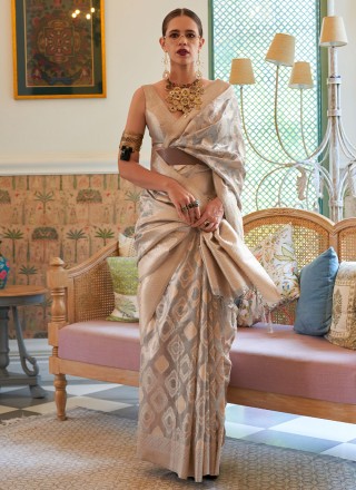 Grey and Off White Color Trendy Saree