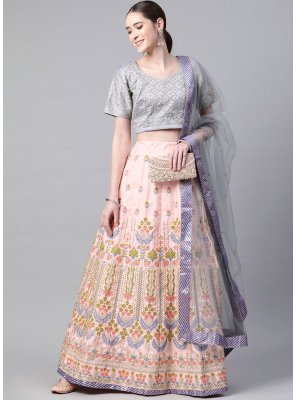 Grey and Peach Embroidered A Line Lehenga Choli