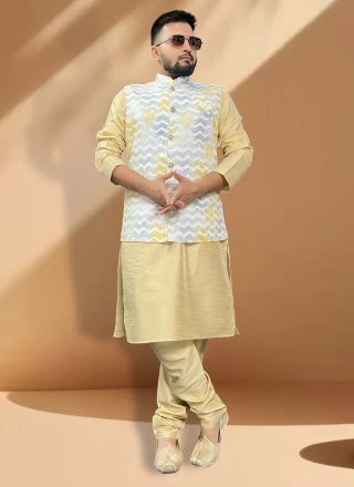 Grey and Yellow Embroidered Nehru Jackets
