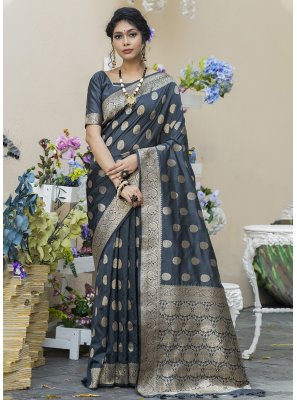 Grey Banarasi Silk Classic Saree
