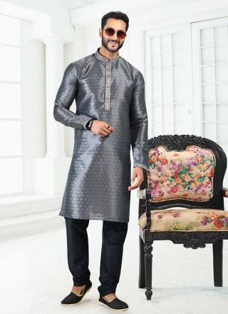 Grey Banarasi Silk Kurta Pyjama