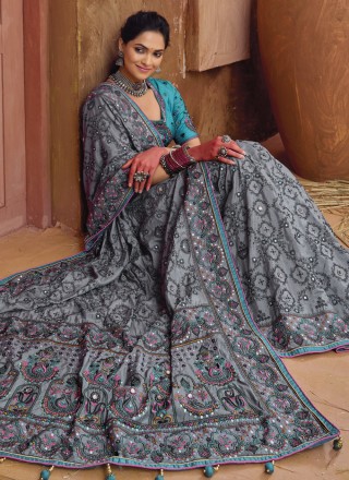 Grey Banarasi Silk Mirror Classic Saree