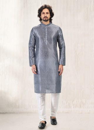 Grey Color Kurta Pyjama