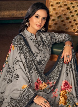 Grey Digital Print Viscose Designer Salwar Kameez