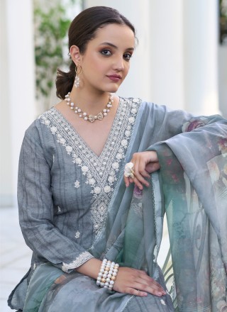 Grey Embroidered Ceremonial Straight Salwar Kameez
